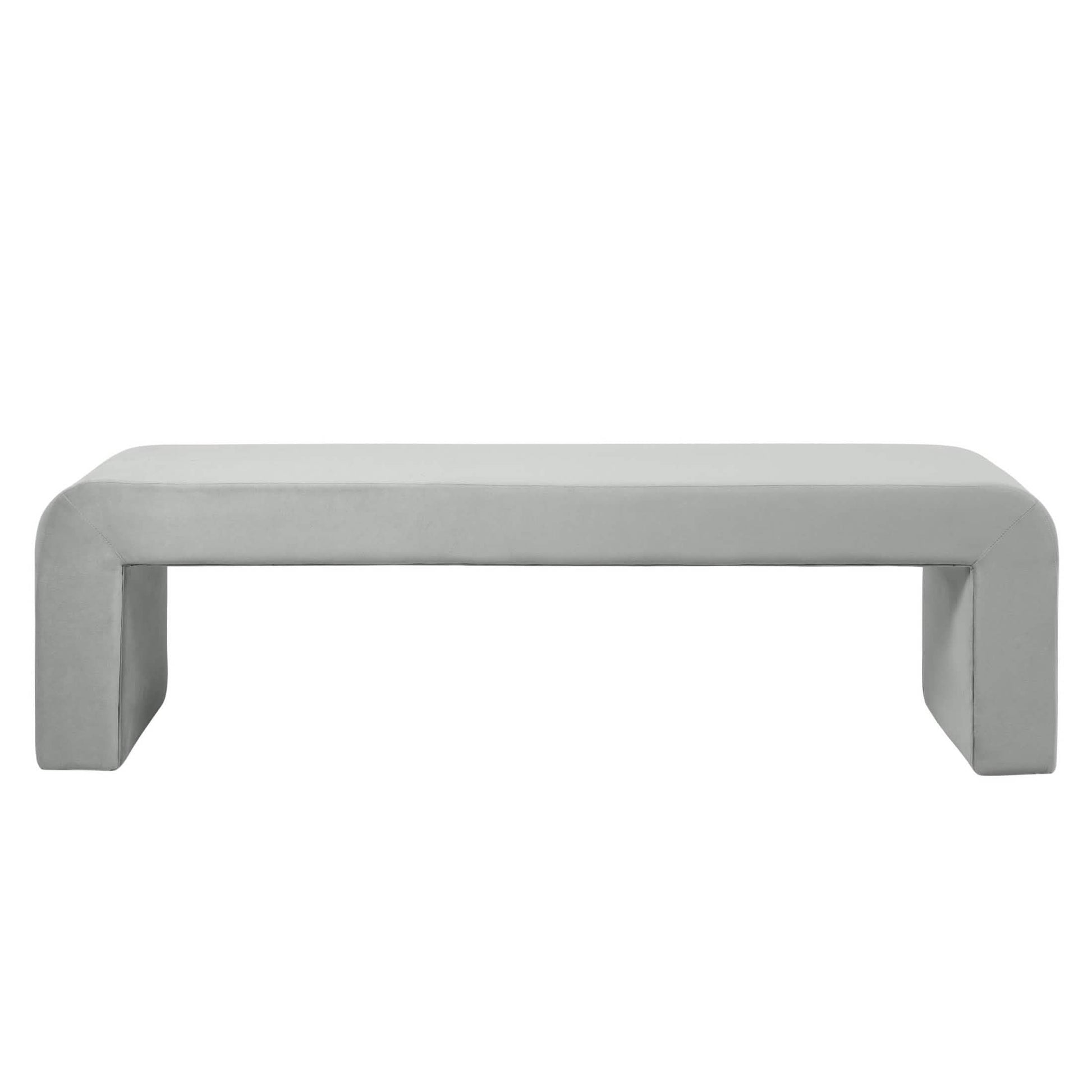 Vint 63" Wide Upholstered Bench in Boucle/Velvet with Curved Waterfall Design Light Grey BENCH Leisuremod