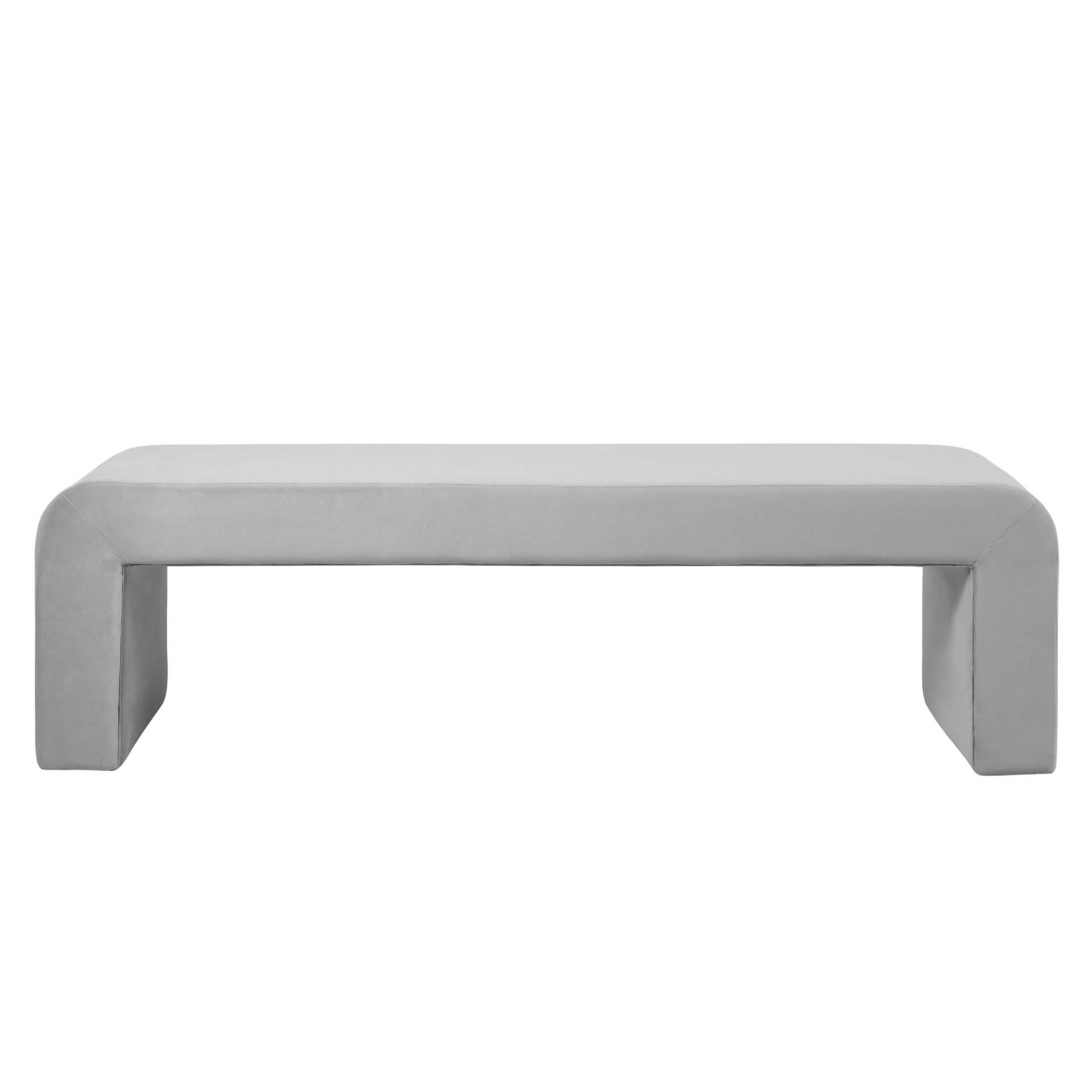 Vint 63" Wide Upholstered Bench in Boucle/Velvet with Curved Waterfall Design Light Grey BENCH Leisuremod
