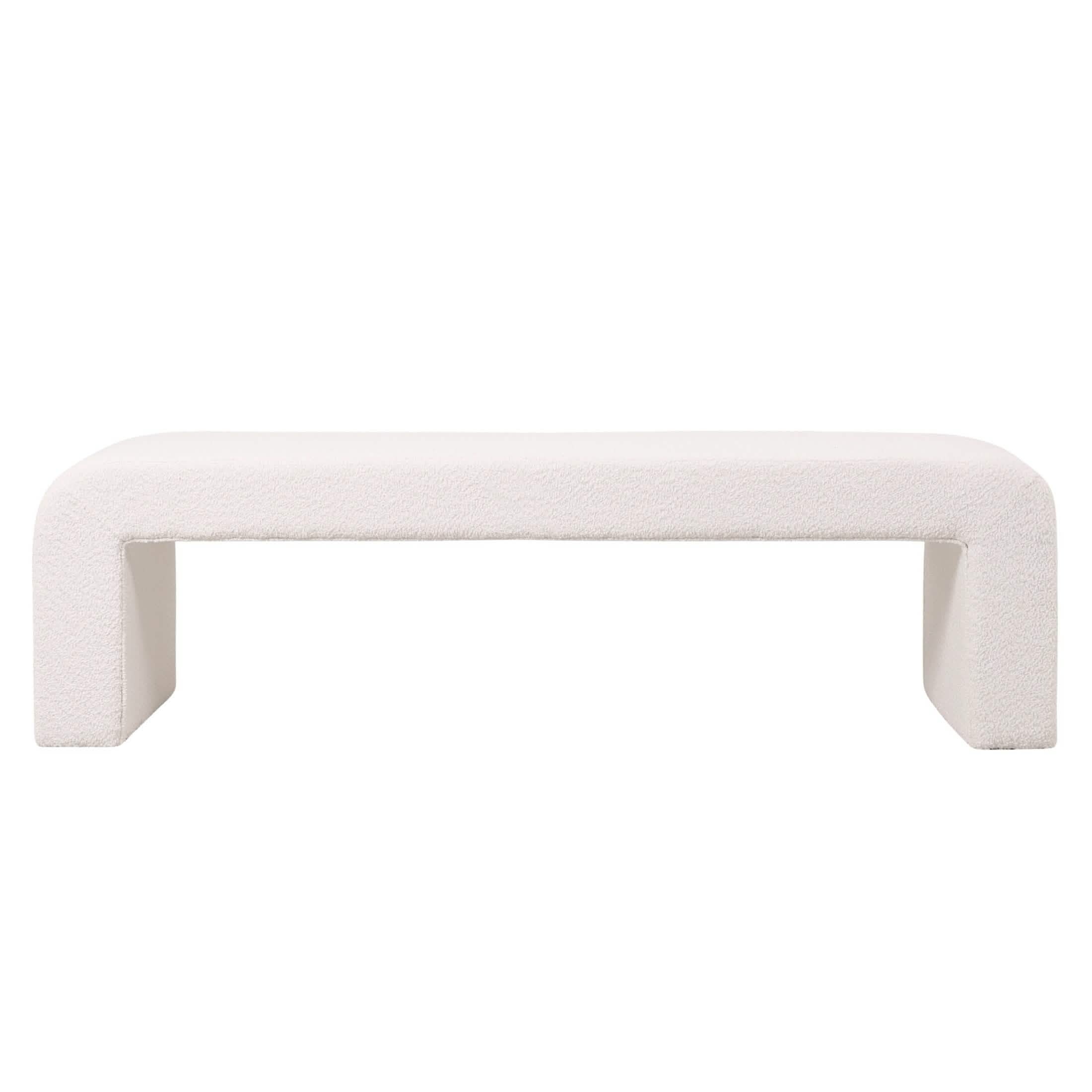 Vint 63" Wide Upholstered Bench in Boucle/Velvet with Curved Waterfall Design White BENCH Leisuremod