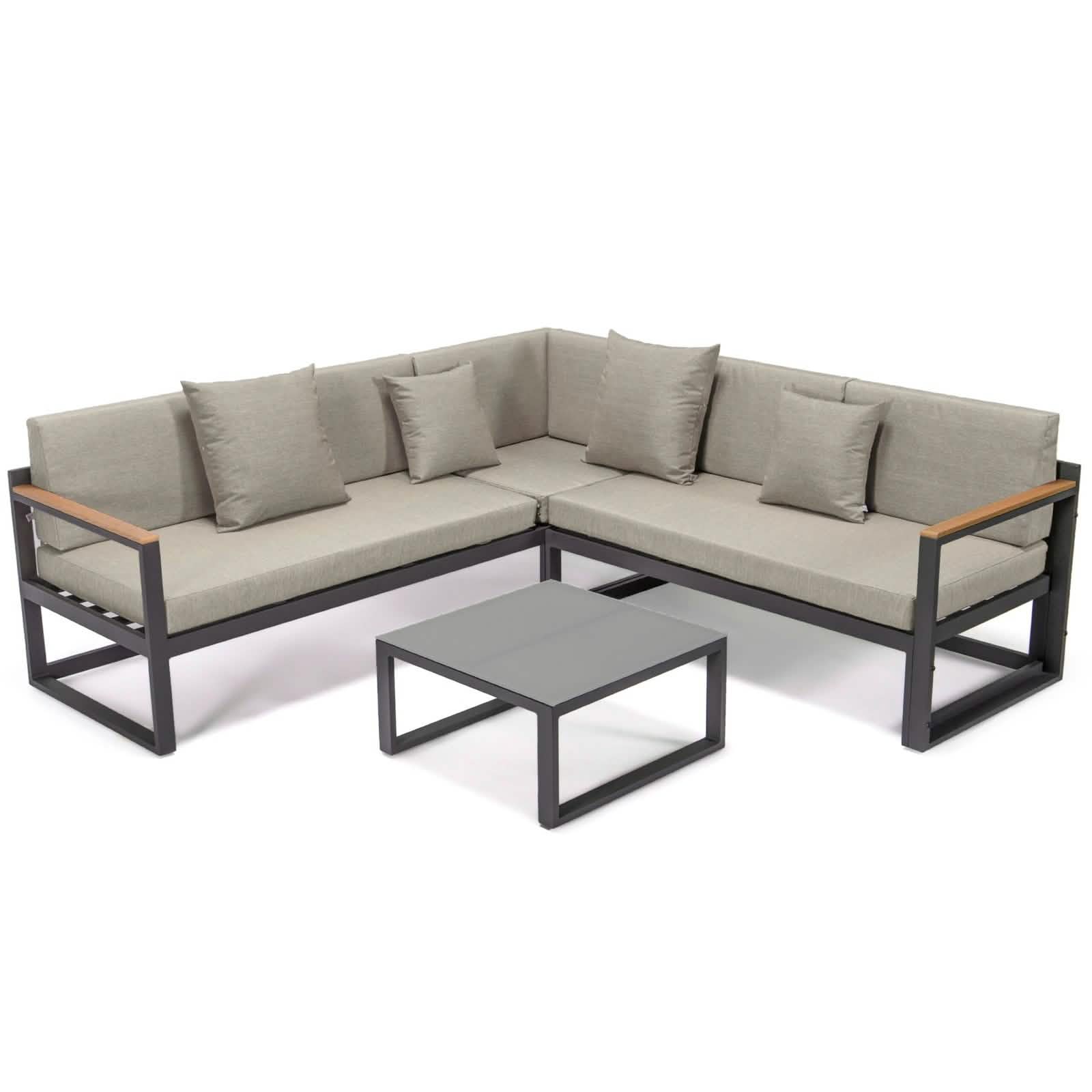 Leisuremod Black / Beige Chelsea Black/White Sectional With Adjustable Headrest & Coffee Table With Cushions