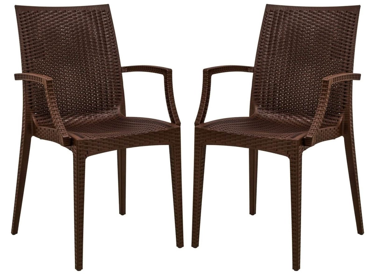 Weave Mace Indoor/Outdoor Chair (With Arms) Brown Leisuremod