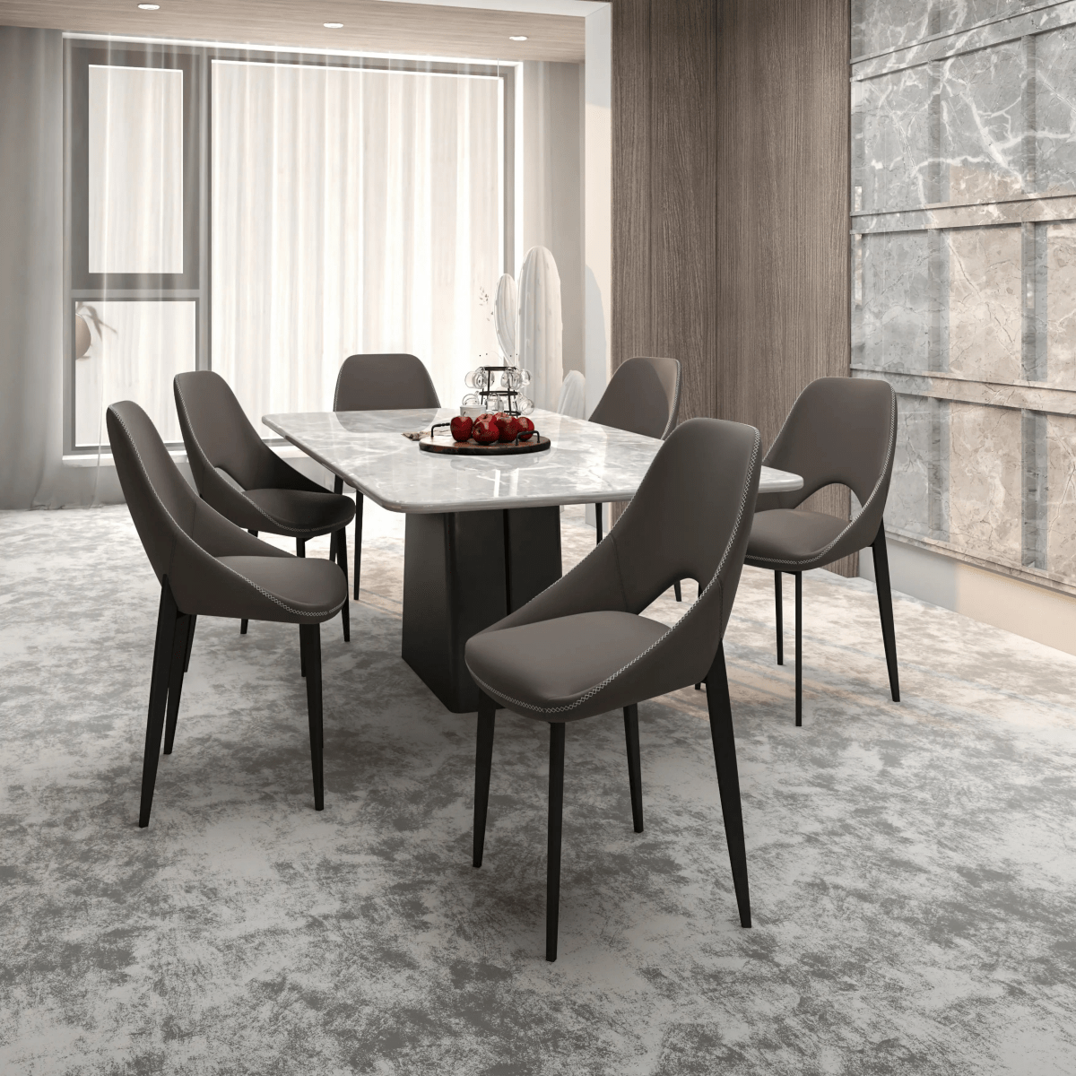 Leisuremod CHAIR Amalfi Upholstered Dining Chair with a Curved Open Back Design in Black Iron