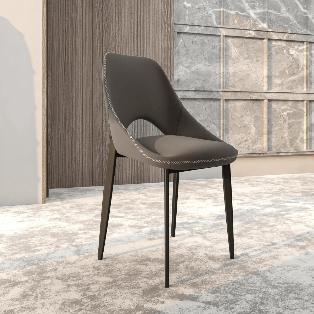 Leisuremod CHAIR Amalfi Upholstered Dining Chair with a Curved Open Back Design in Black Iron