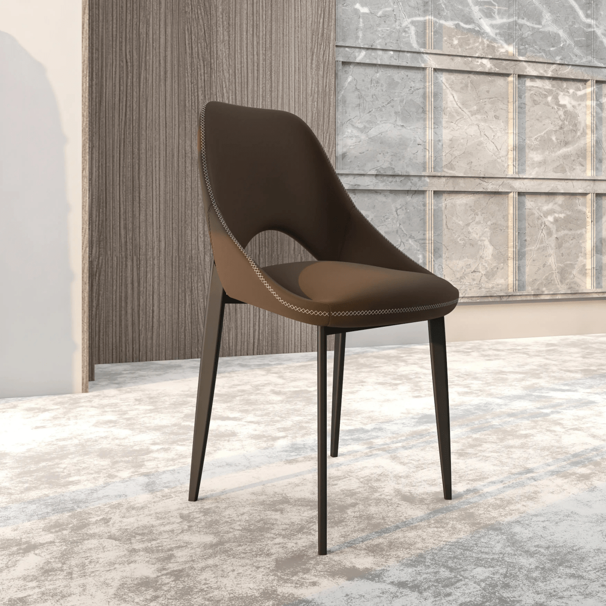 Leisuremod CHAIR Amalfi Upholstered Dining Chair with a Curved Open Back Design in Black Iron