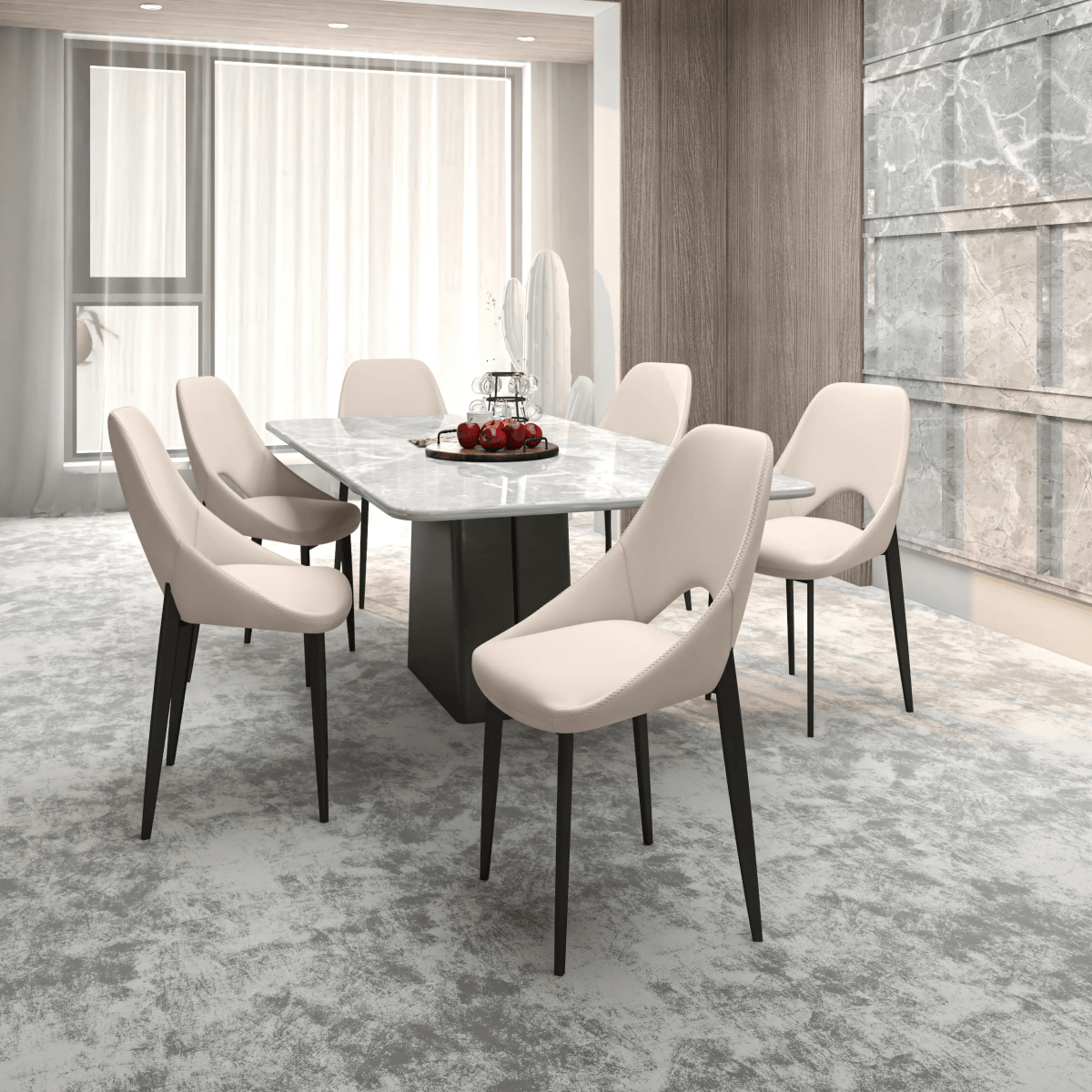 Leisuremod CHAIR Amalfi Upholstered Dining Chair with a Curved Open Back Design in Black Iron