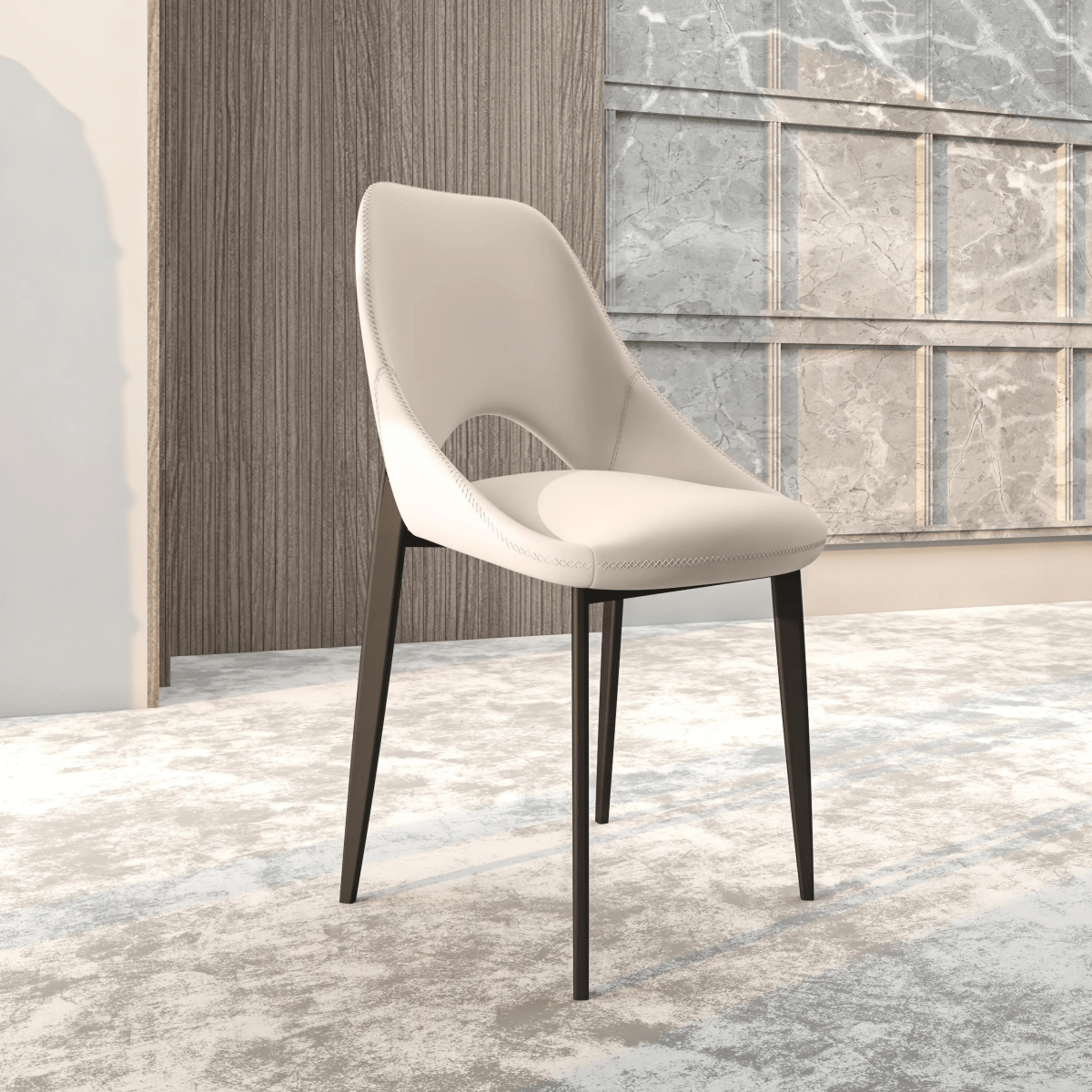 Leisuremod CHAIR Amalfi Upholstered Dining Chair with a Curved Open Back Design in Black Iron