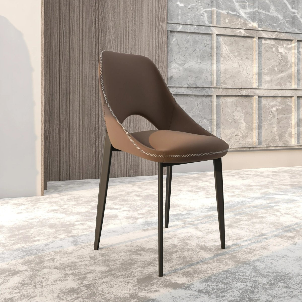 Leisuremod CHAIR Amalfi Upholstered Dining Chair with a Curved Open Back Design in Black Iron