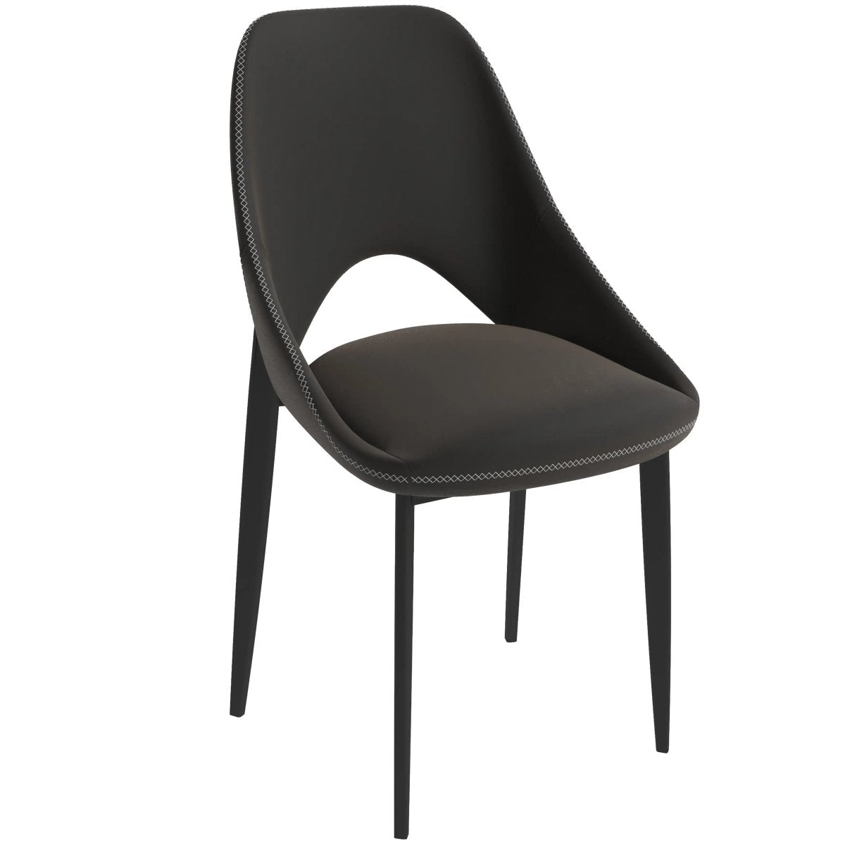 Leisuremod CHAIR Charcoal Amalfi Upholstered Dining Chair with a Curved Open Back Design in Black Iron