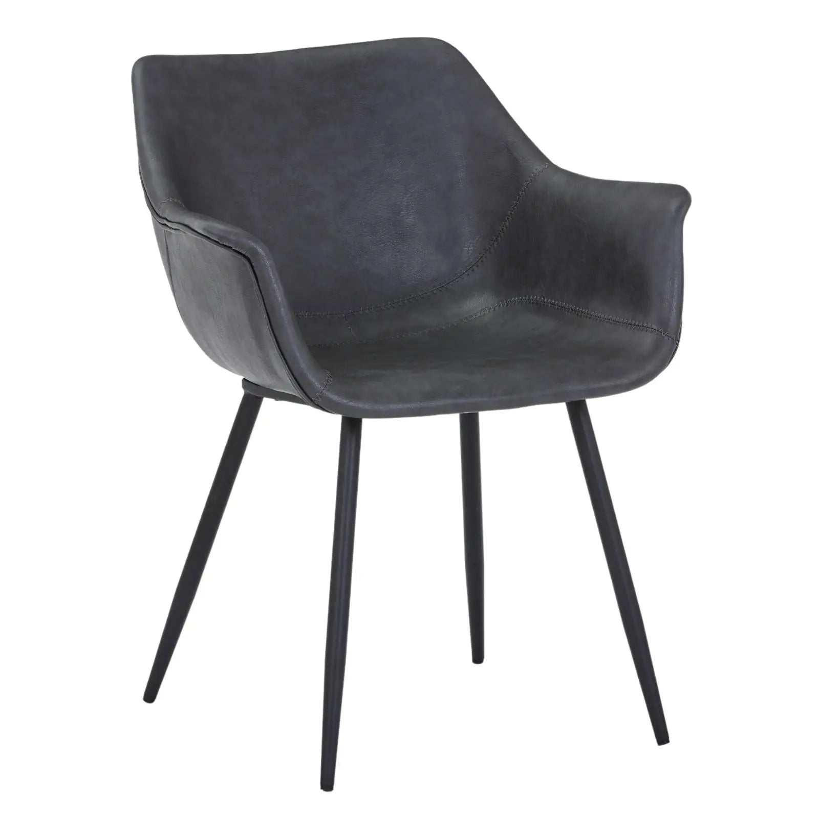 Leisuremod CHAIR Charcoal Black Markley Leather Dining Chair with Powder-Coated Iron Legs
