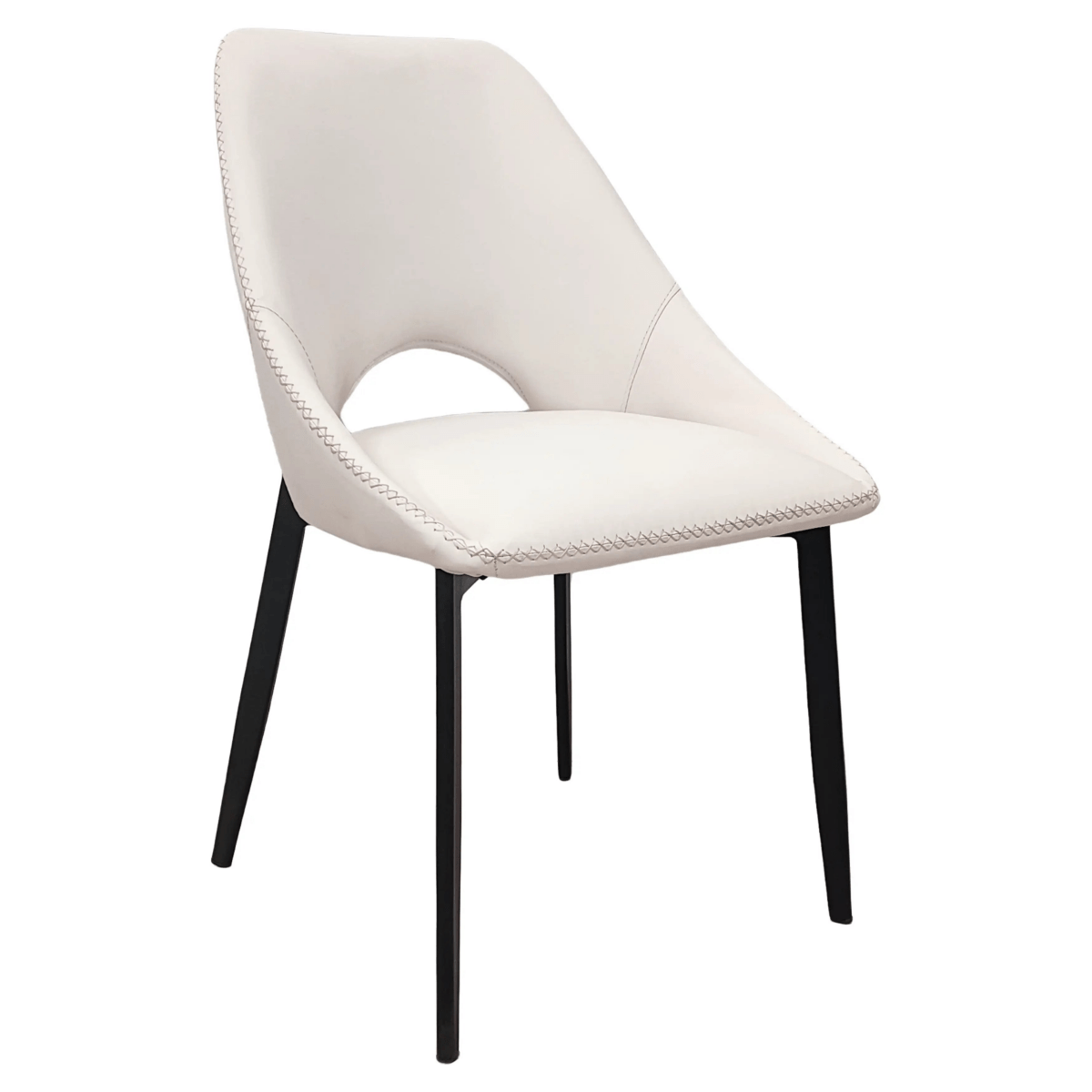 Leisuremod CHAIR Coconut white Amalfi Upholstered Dining Chair with a Curved Open Back Design in Black Iron