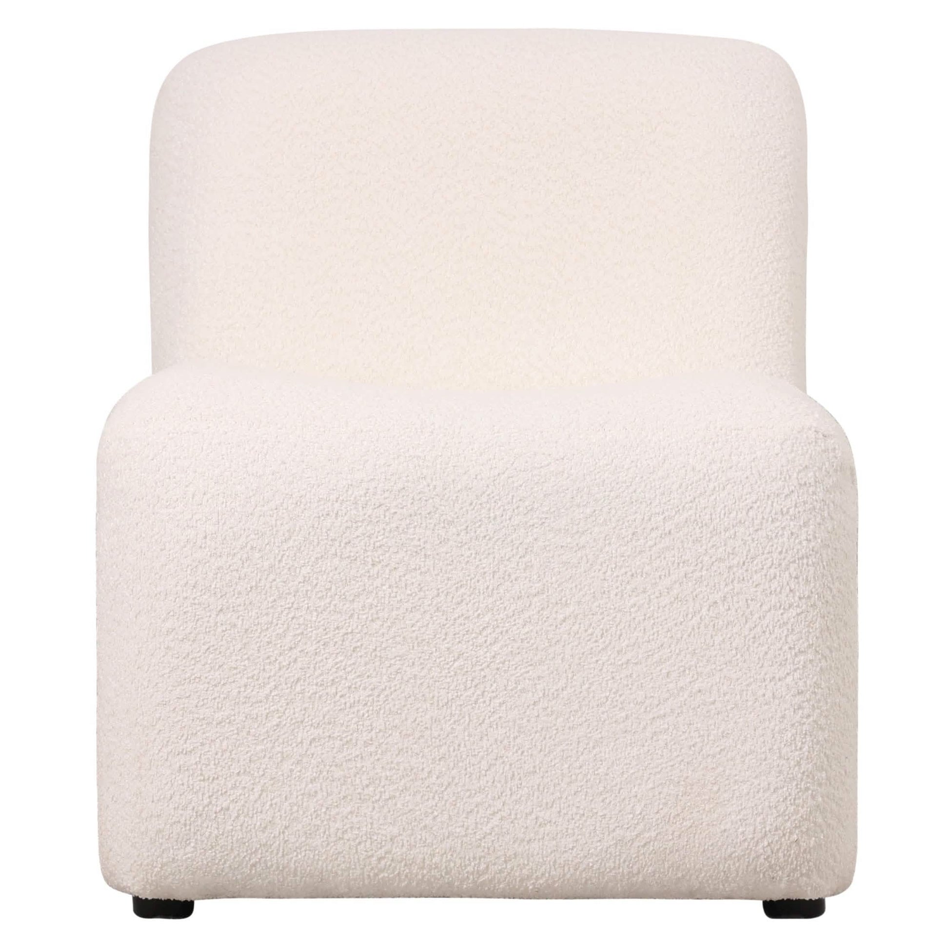 Klyx Accent Chair Upholstered in Boucle/Velvet Padded Seat and Back with Iron Frame White Boucle Chair Leisuremod
