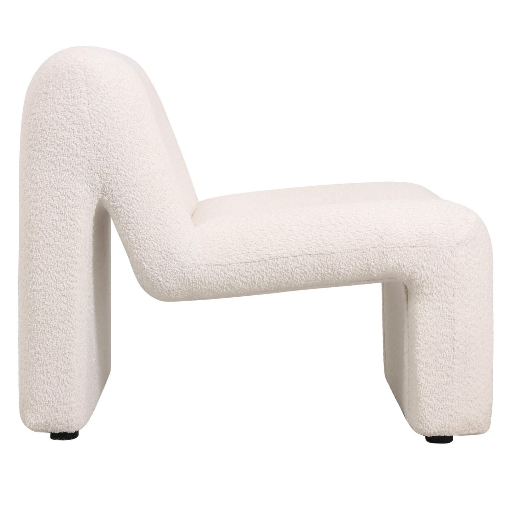 Klyx Accent Chair Upholstered in Boucle/Velvet Padded Seat and Back with Iron Frame White Boucle Chair Leisuremod