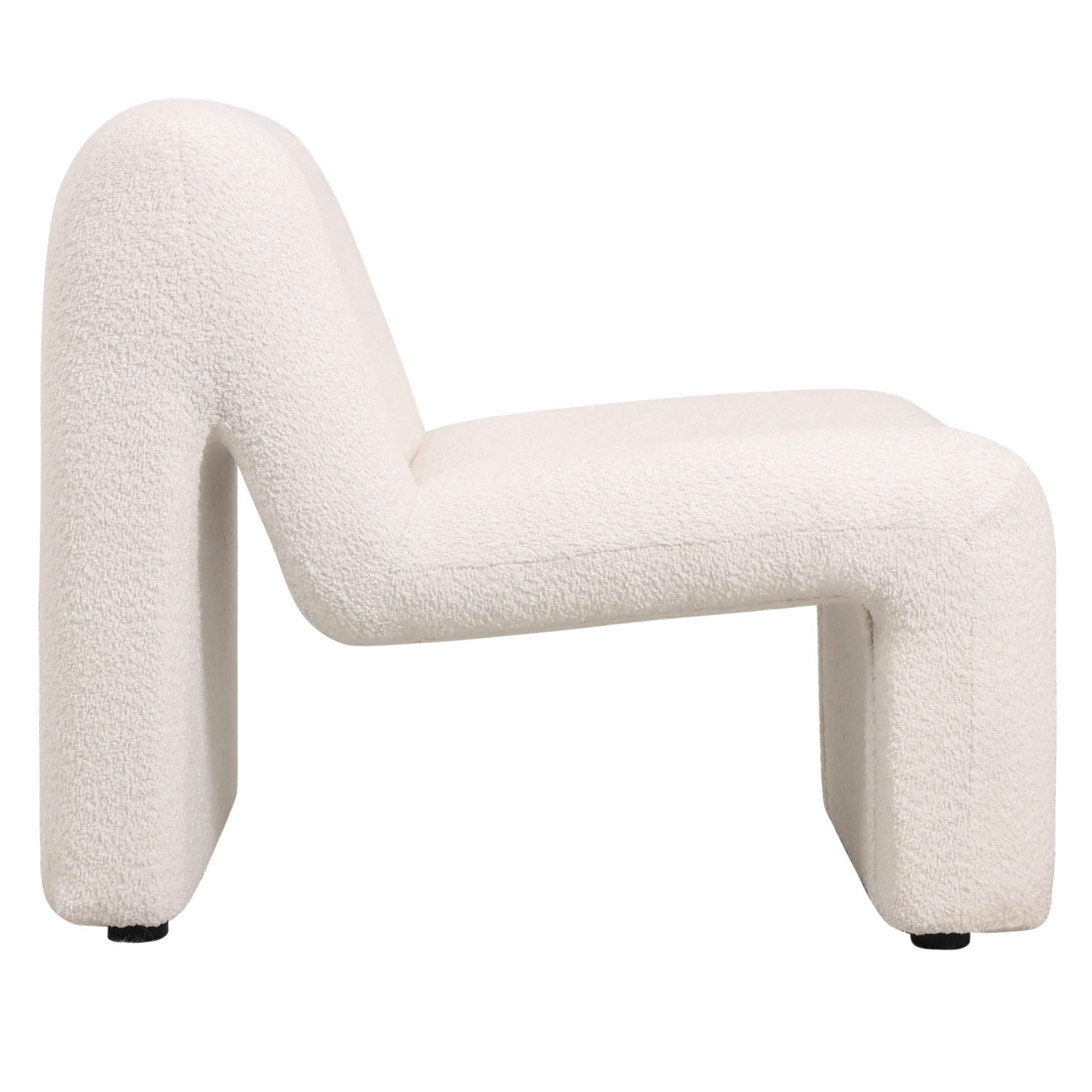 Klyx Accent Chair Upholstered in Boucle/Velvet Padded Seat and Back with Iron Frame White Boucle Chair Leisuremod