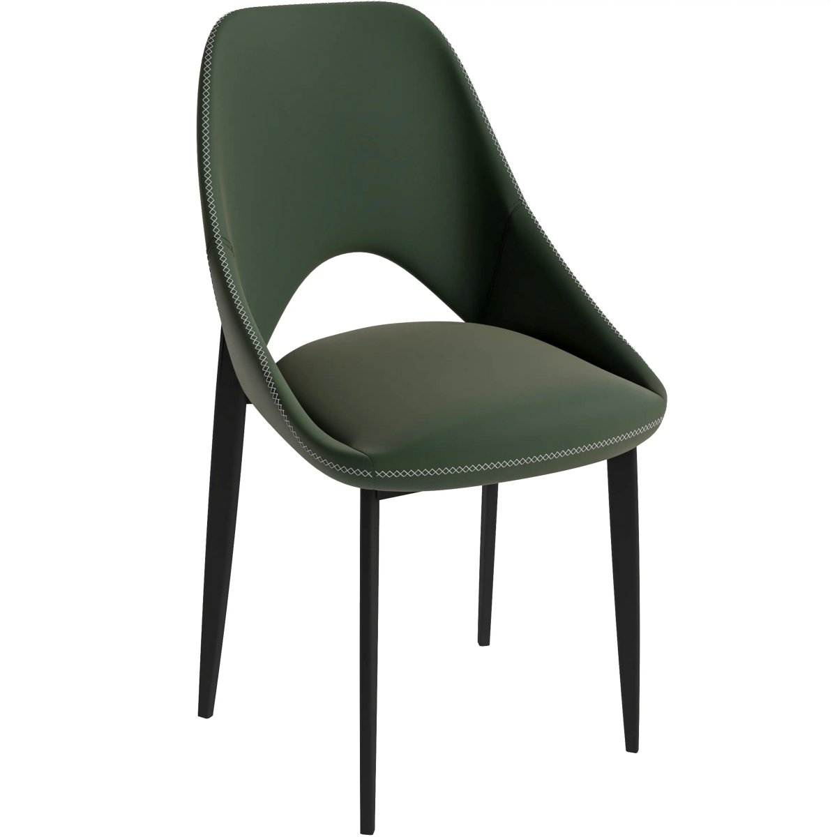 Leisuremod CHAIR Olive Green Amalfi Upholstered Dining Chair with a Curved Open Back Design in Black Iron