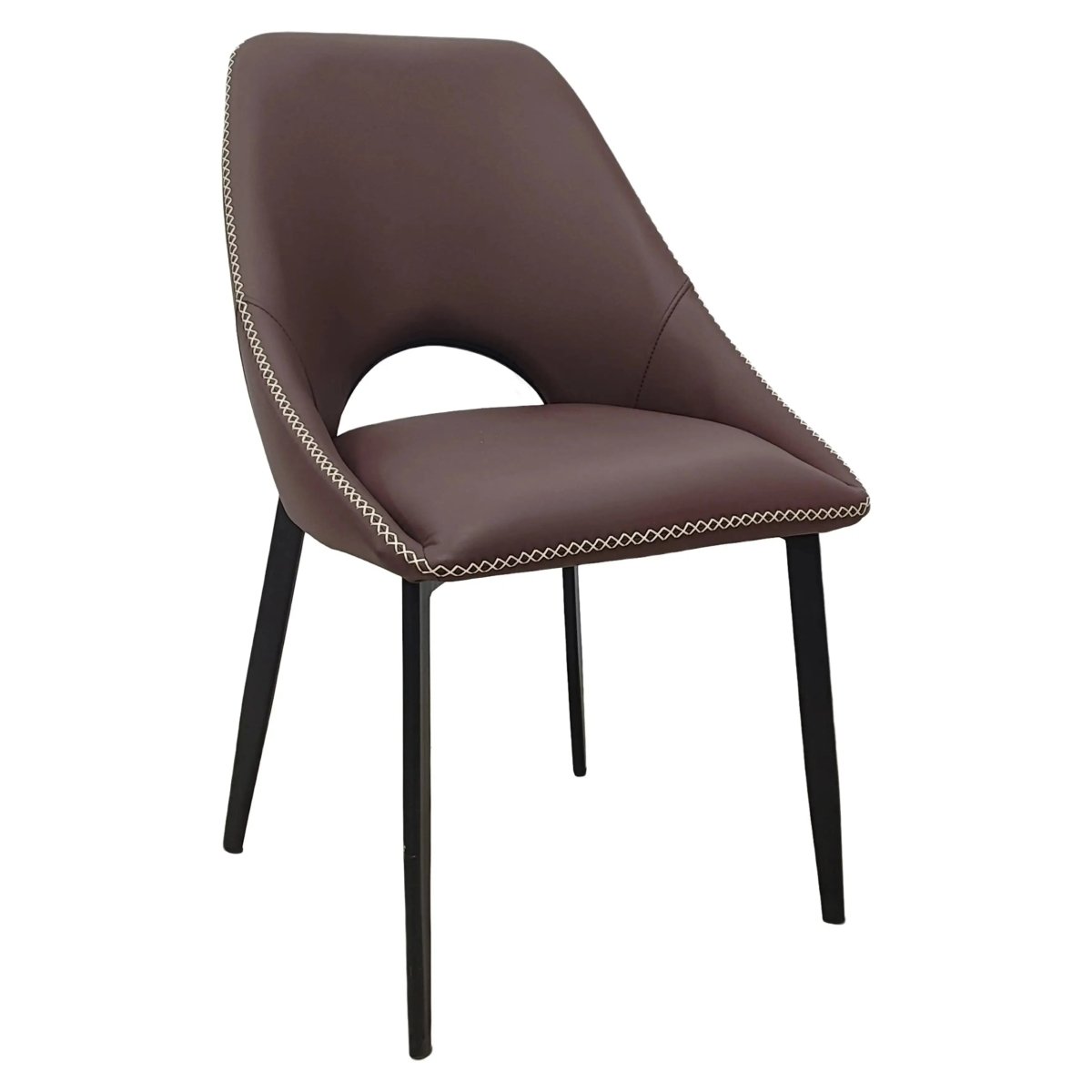 Leisuremod CHAIR Plum Purple Amalfi Upholstered Dining Chair with a Curved Open Back Design in Black Iron