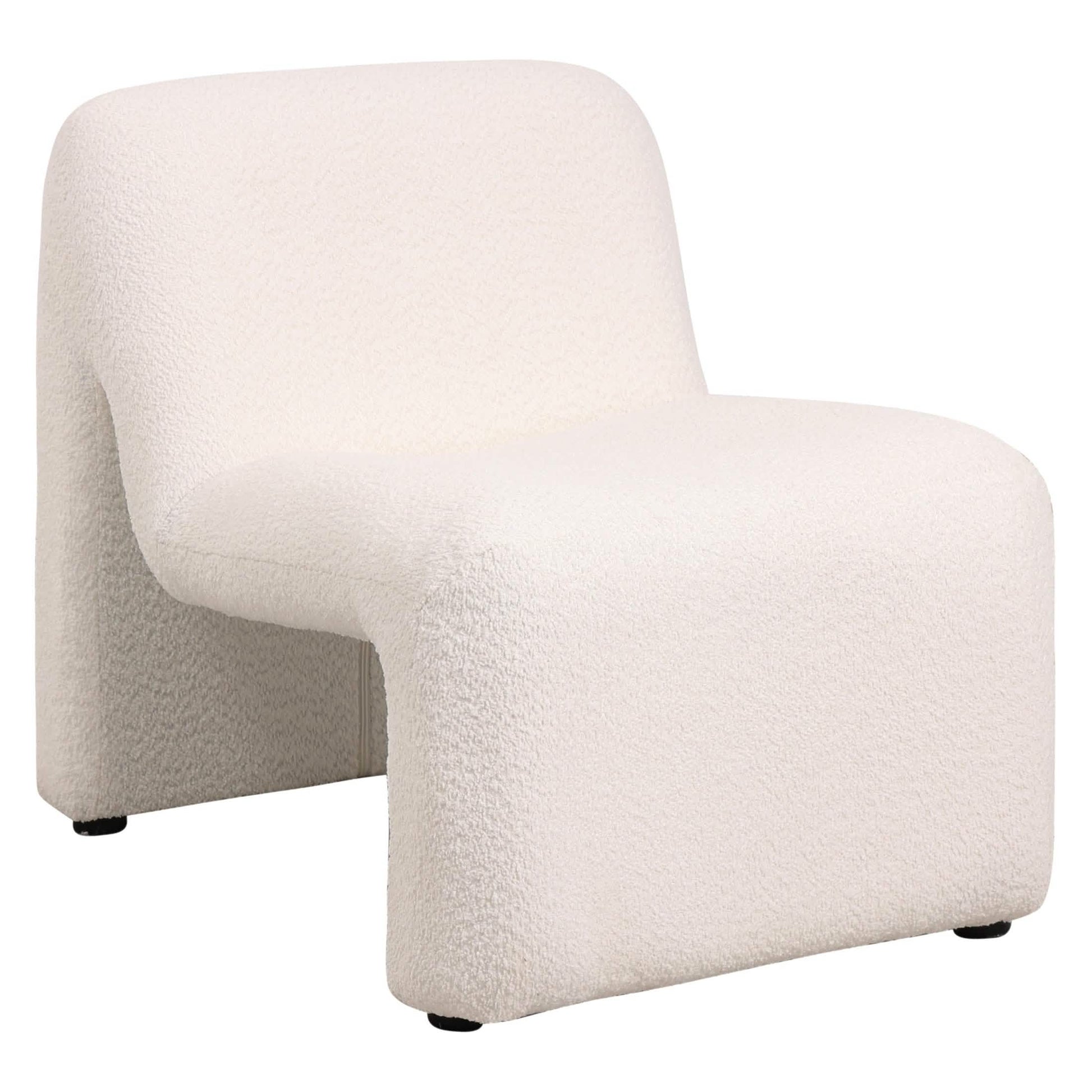 Klyx Accent Chair Upholstered in Boucle/Velvet Padded Seat and Back with Iron Frame White Boucle Chair Leisuremod