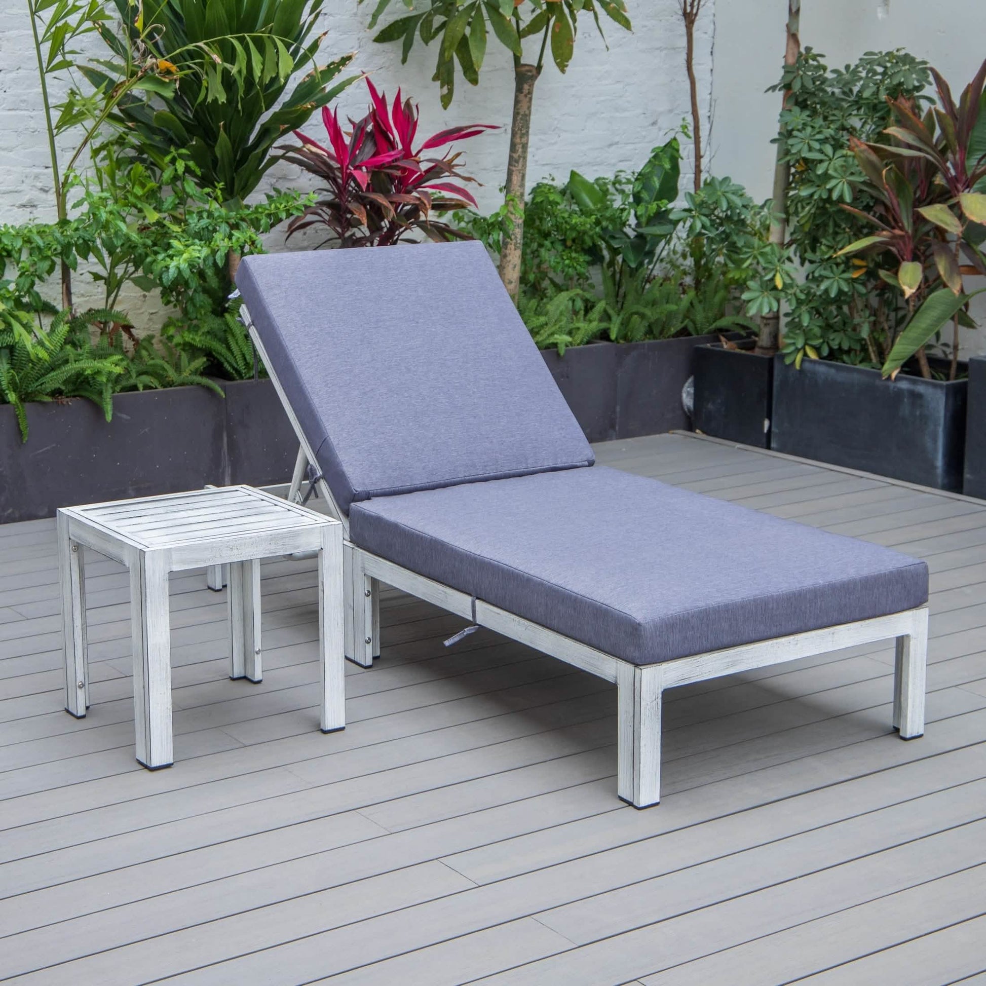 Chelsea Outdoor Chaise Lounge Chair With Side Table and Removable Cushions Chaise Lounge Chair Leisuremod
