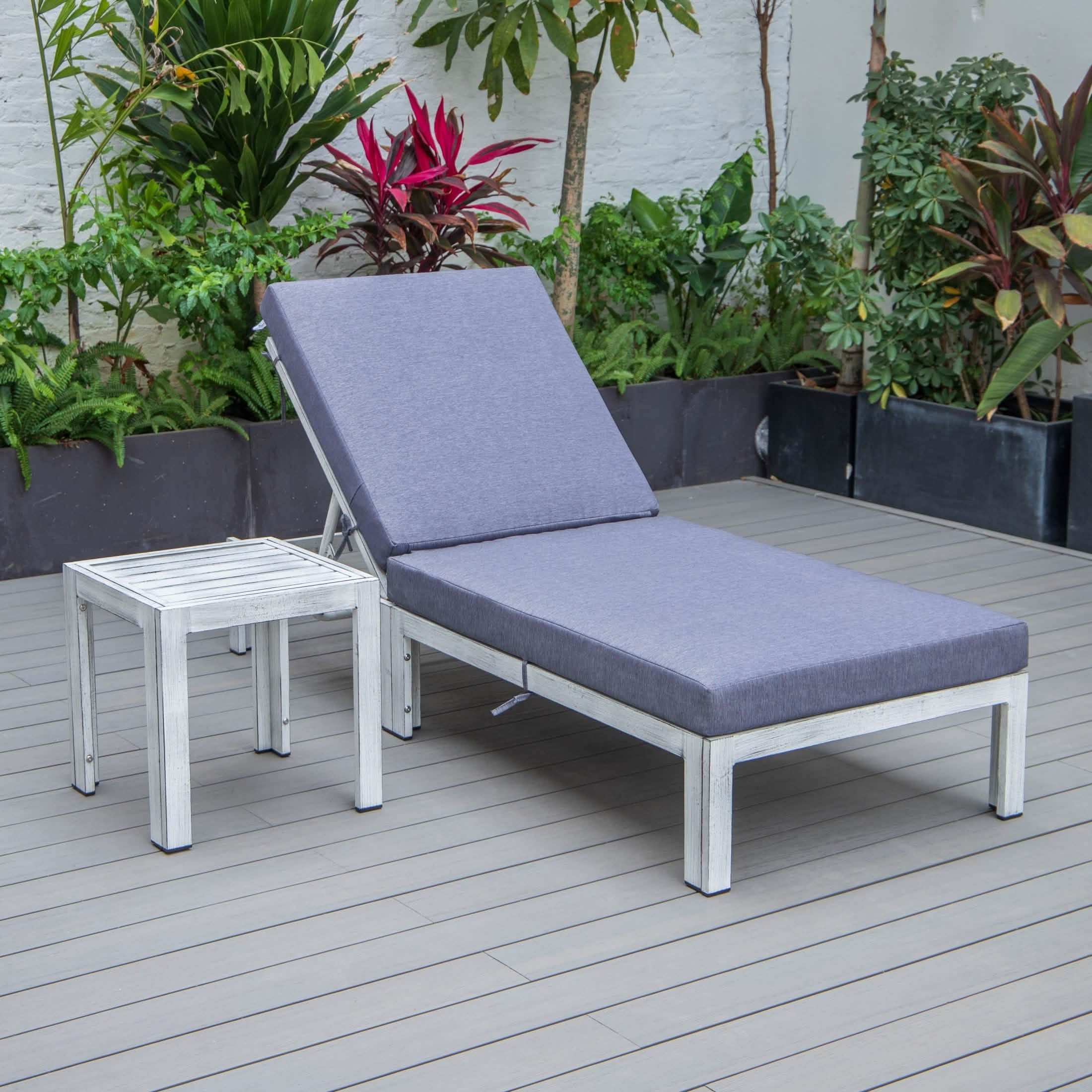 Chelsea Outdoor Chaise Lounge Chair With Side Table and Removable Cushions Chaise Lounge Chair Leisuremod
