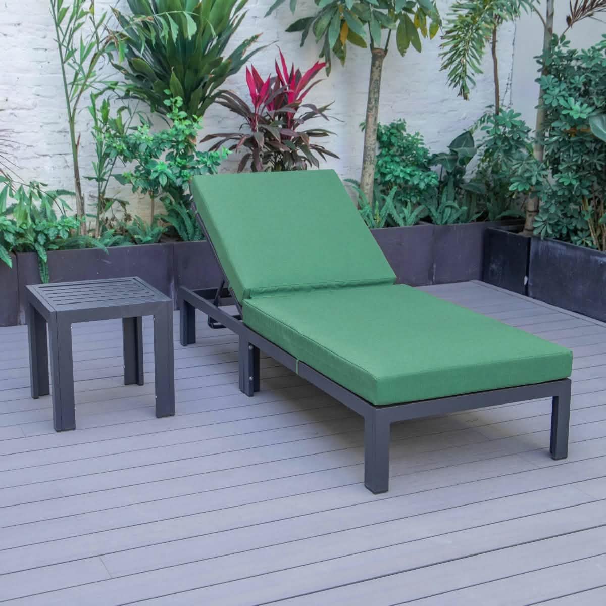 Chelsea Outdoor Chaise Lounge Chair With Side Table and Removable Cushions Chaise Lounge Chair Leisuremod