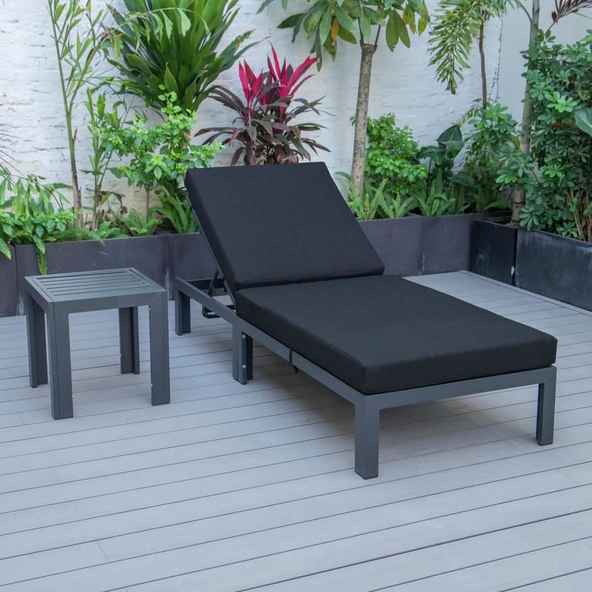 Chelsea Outdoor Chaise Lounge Chair With Side Table and Removable Cushions Chaise Lounge Chair Leisuremod