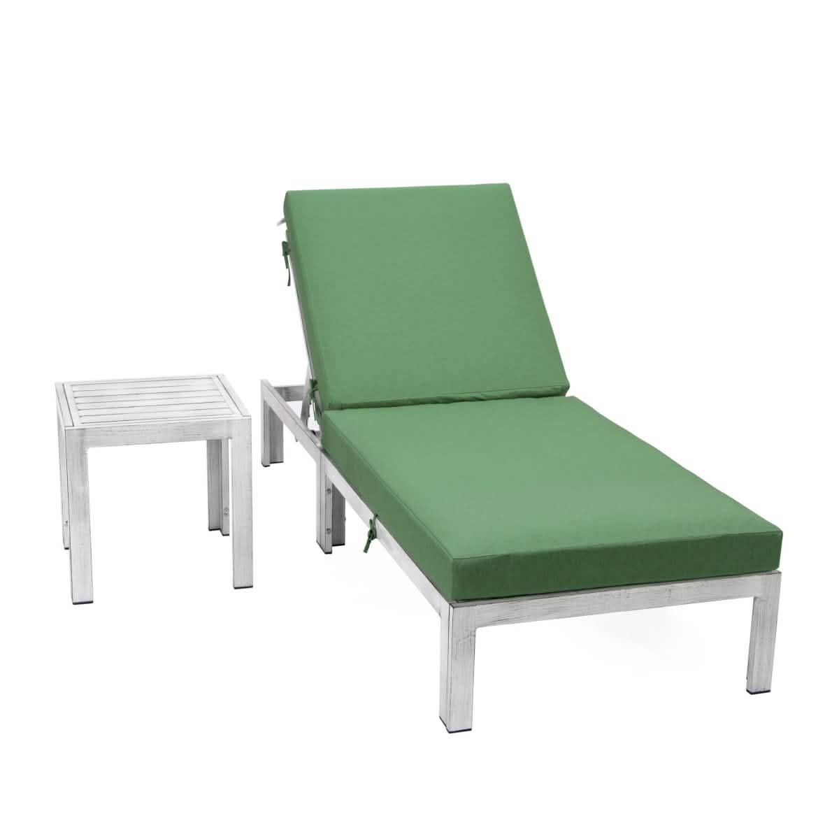 Chelsea Outdoor Chaise Lounge Chair With Side Table and Removable Cushions Chaise Lounge Chair Leisuremod