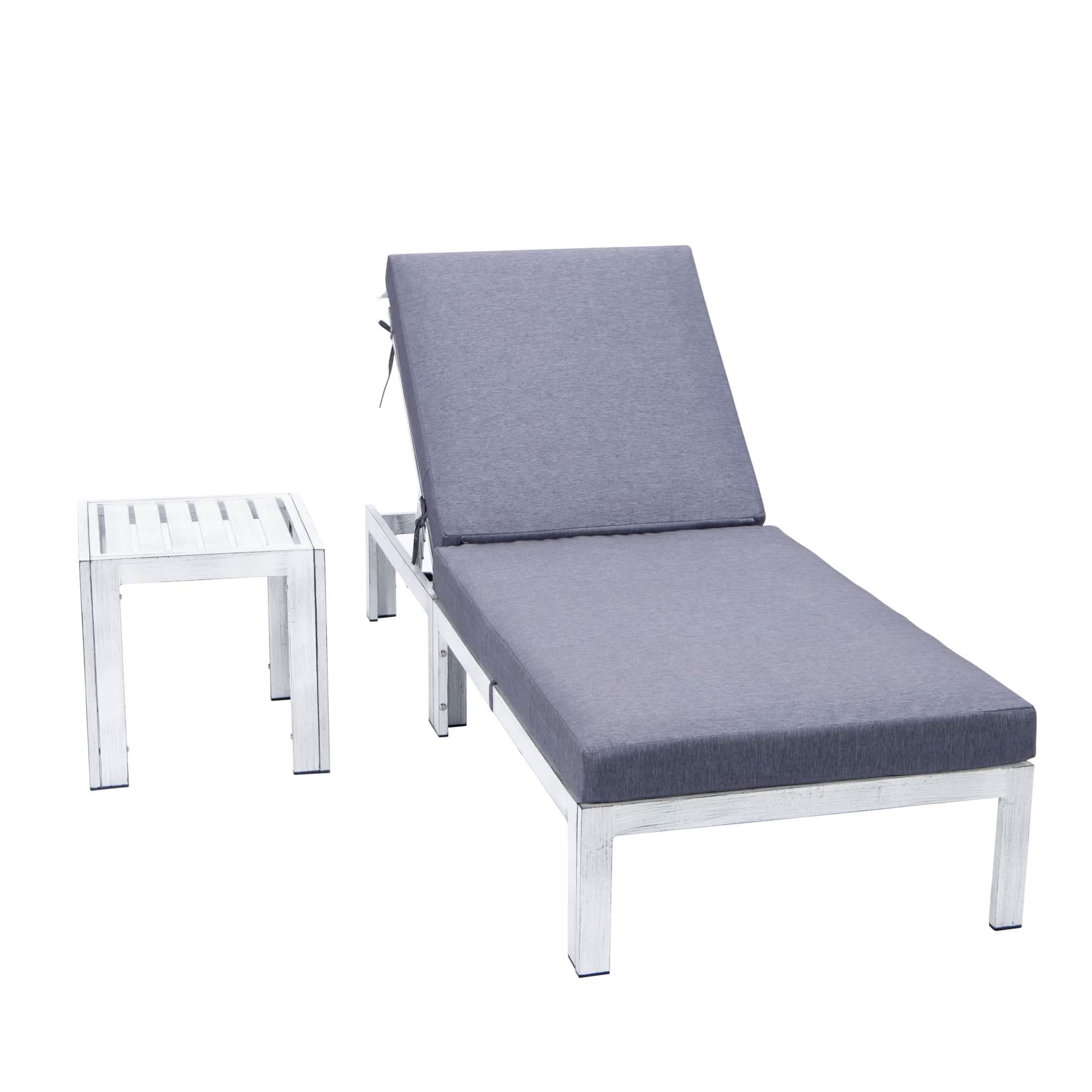 Chelsea Outdoor Chaise Lounge Chair With Side Table and Removable Cushions Chaise Lounge Chair Leisuremod
