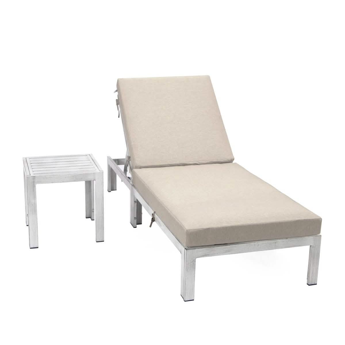 Chelsea Outdoor Chaise Lounge Chair With Side Table and Removable Cushions Chaise Lounge Chair Leisuremod