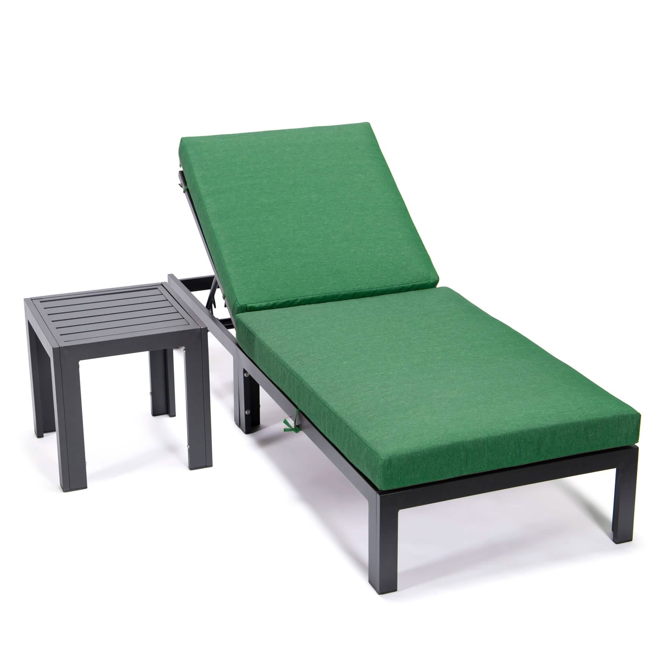 Chelsea Outdoor Chaise Lounge Chair With Side Table and Removable Cushions Chaise Lounge Chair Leisuremod