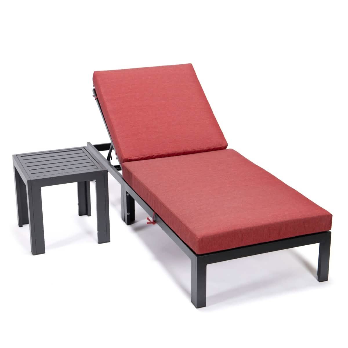 Chelsea Outdoor Chaise Lounge Chair With Side Table and Removable Cushions Chaise Lounge Chair Leisuremod