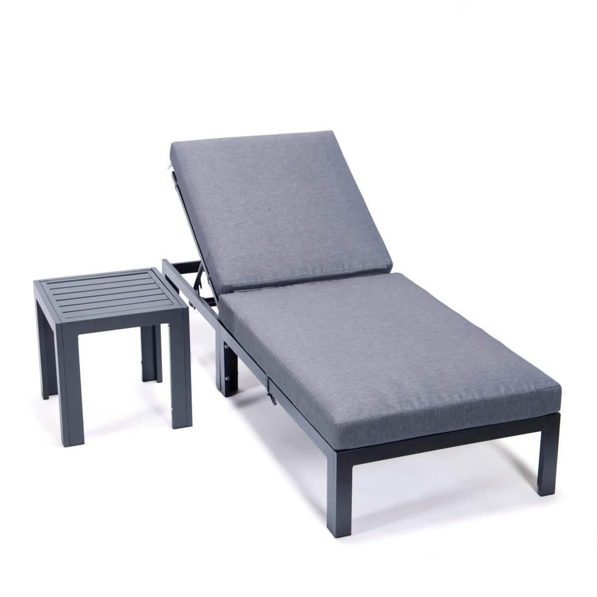Chelsea Outdoor Chaise Lounge Chair With Side Table and Removable Cushions Chaise Lounge Chair Leisuremod