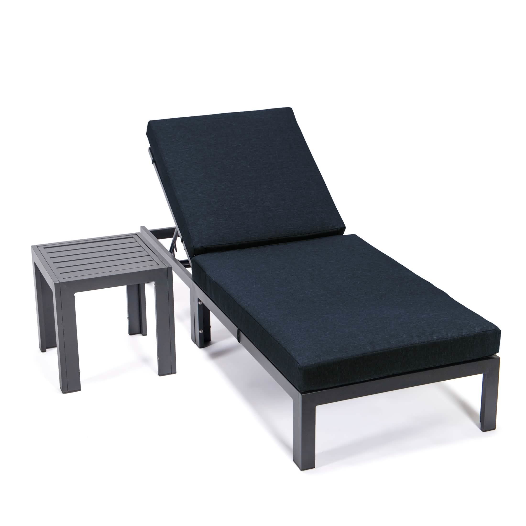 Chelsea Outdoor Chaise Lounge Chair With Side Table and Removable Cushions Chaise Lounge Chair Leisuremod