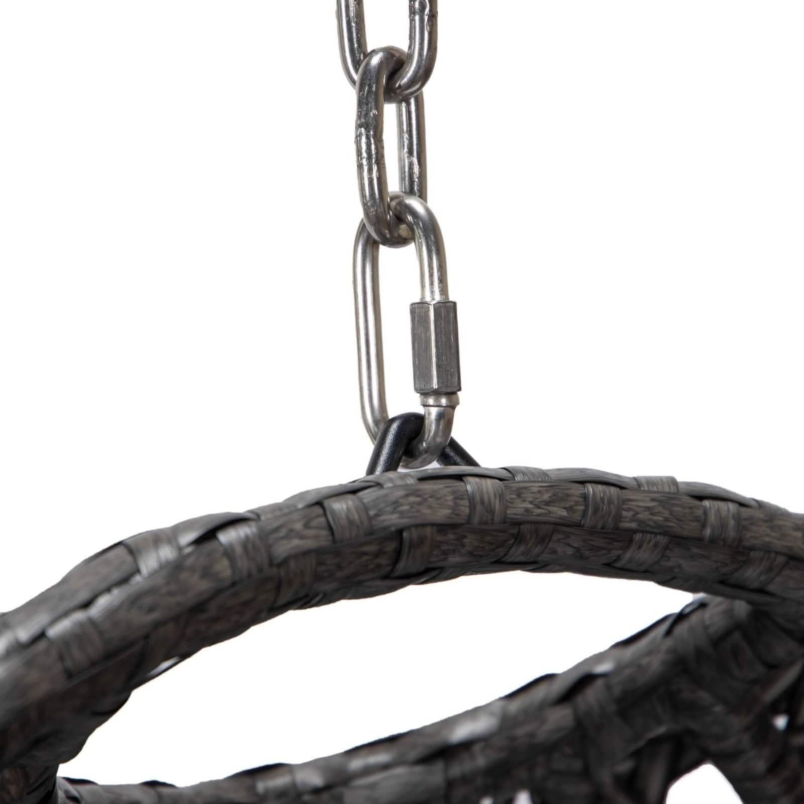 Charcoal Wicker Hanging Single Egg Swing Chair With Cushions Beige Leisuremod