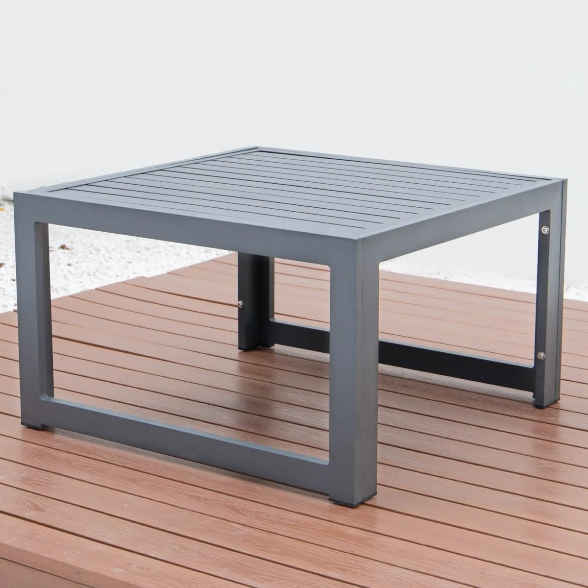 Chelsea 5-Piece Middle Patio Chairs and Coffee Table Set Black Aluminum With Cushions Leisuremod