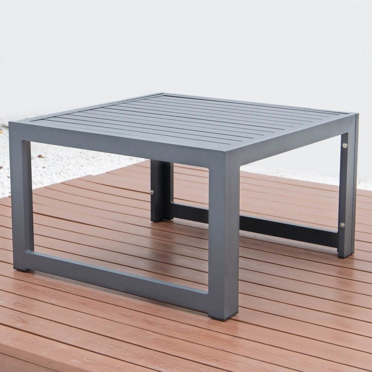 Chelsea 5-Piece Middle Patio Chairs and Coffee Table Set Black Aluminum With Cushions Leisuremod
