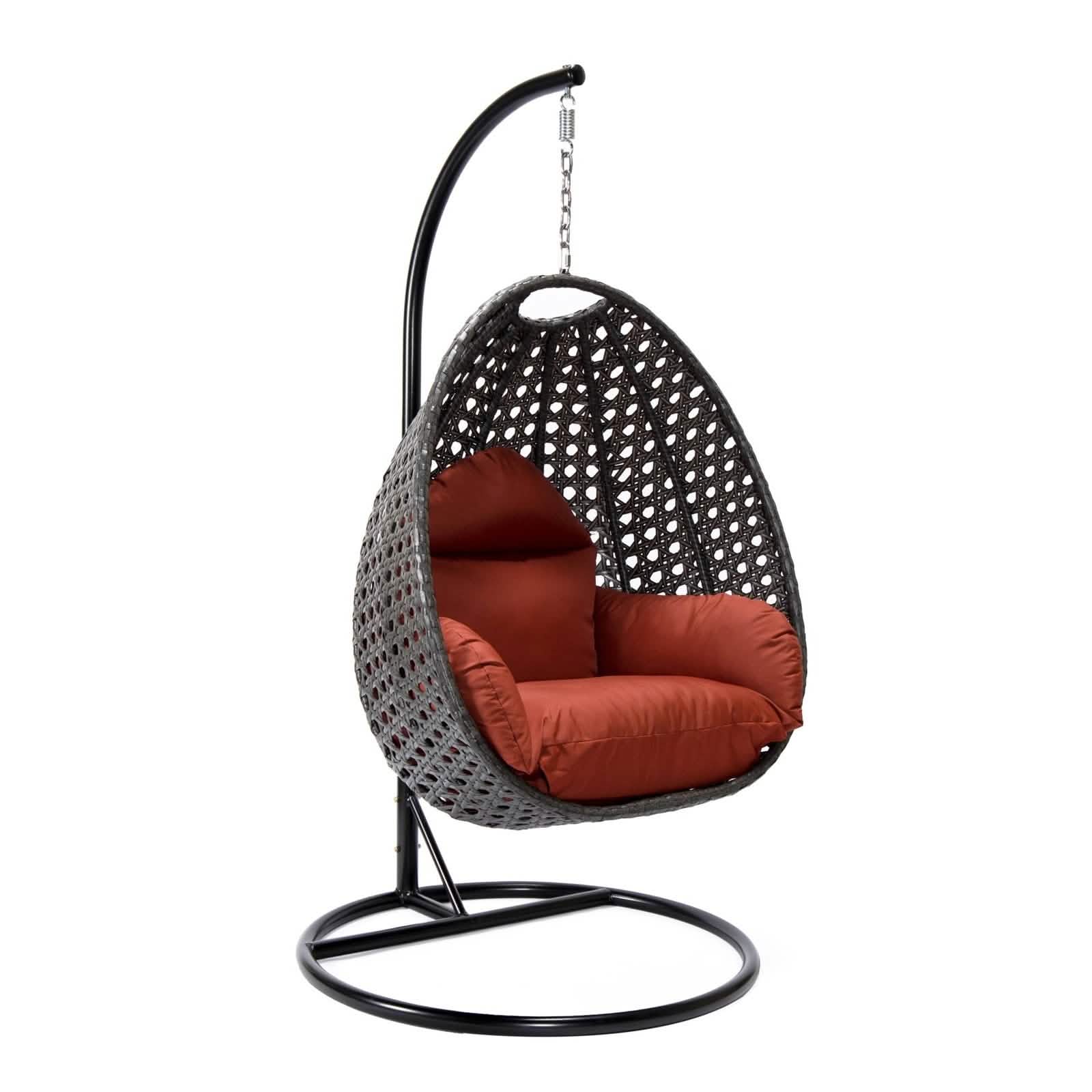 Charcoal Wicker Hanging Single Egg Swing Chair With Cushions Cherry Leisuremod