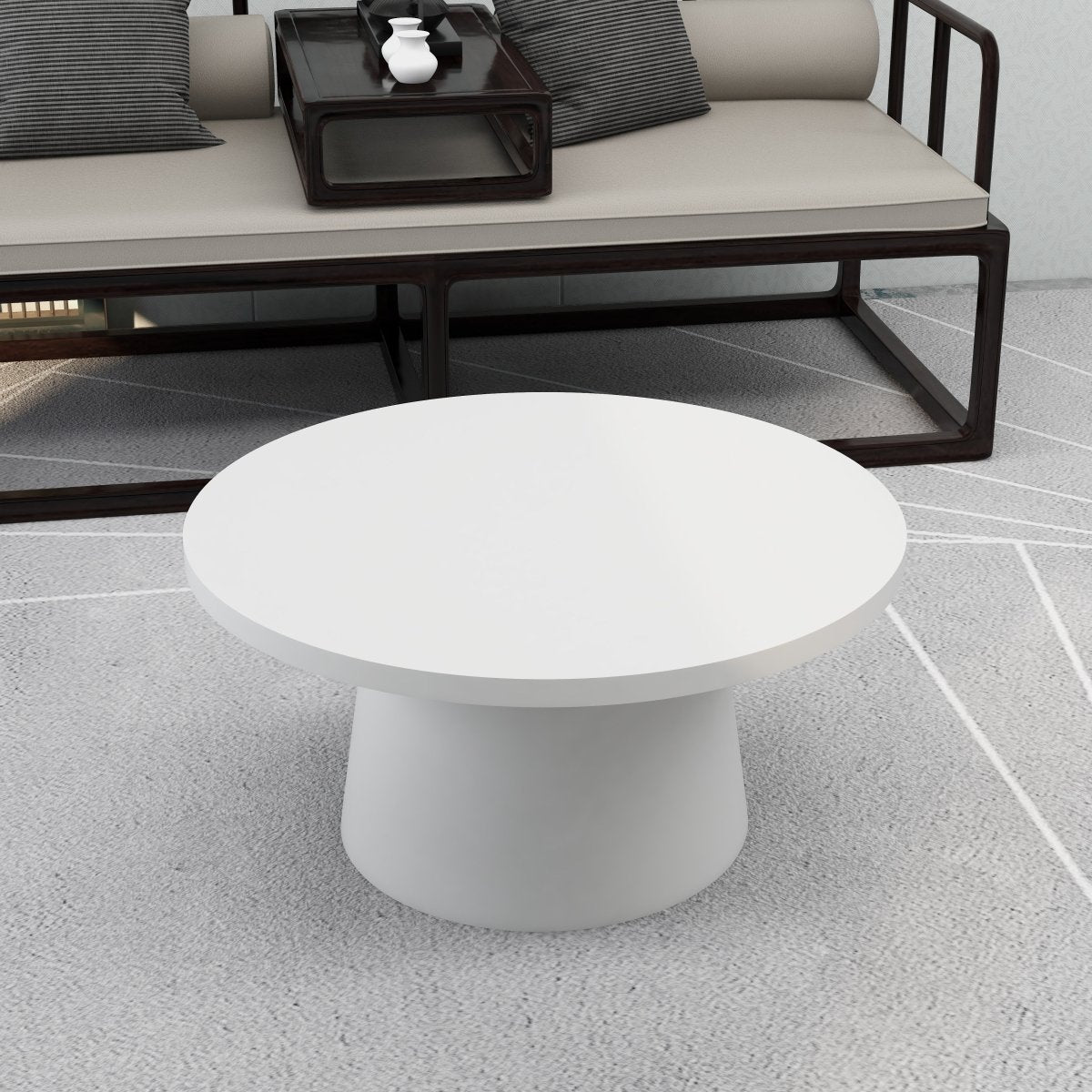 LeisureMod Coffee Table Dune Round 32" Wide Coffee Table in Fiberstone with a Pedestal Base