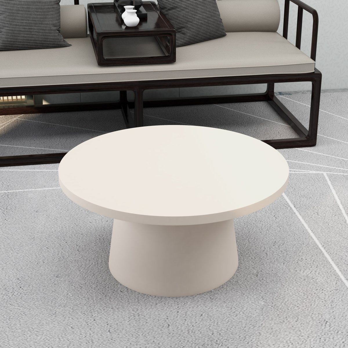 LeisureMod Coffee Table Dune Round 32" Wide Coffee Table in Fiberstone with a Pedestal Base