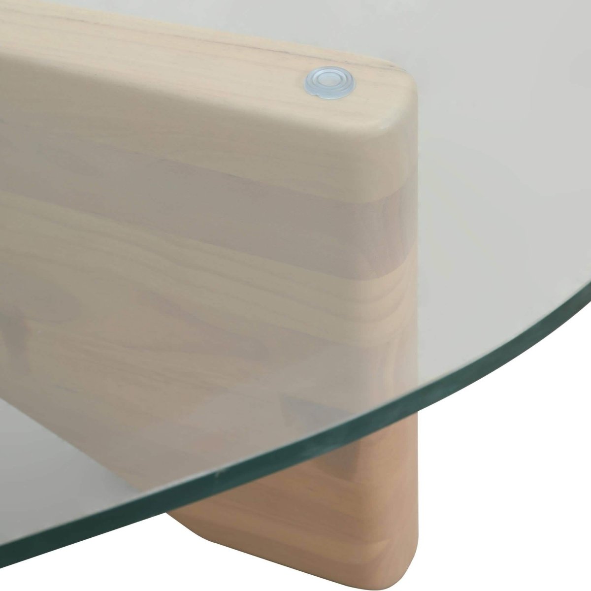 Imperial Triangular Coffee Table with a Glass Tabletop and Wood Base Natural Wood Coffee Table Leisuremod