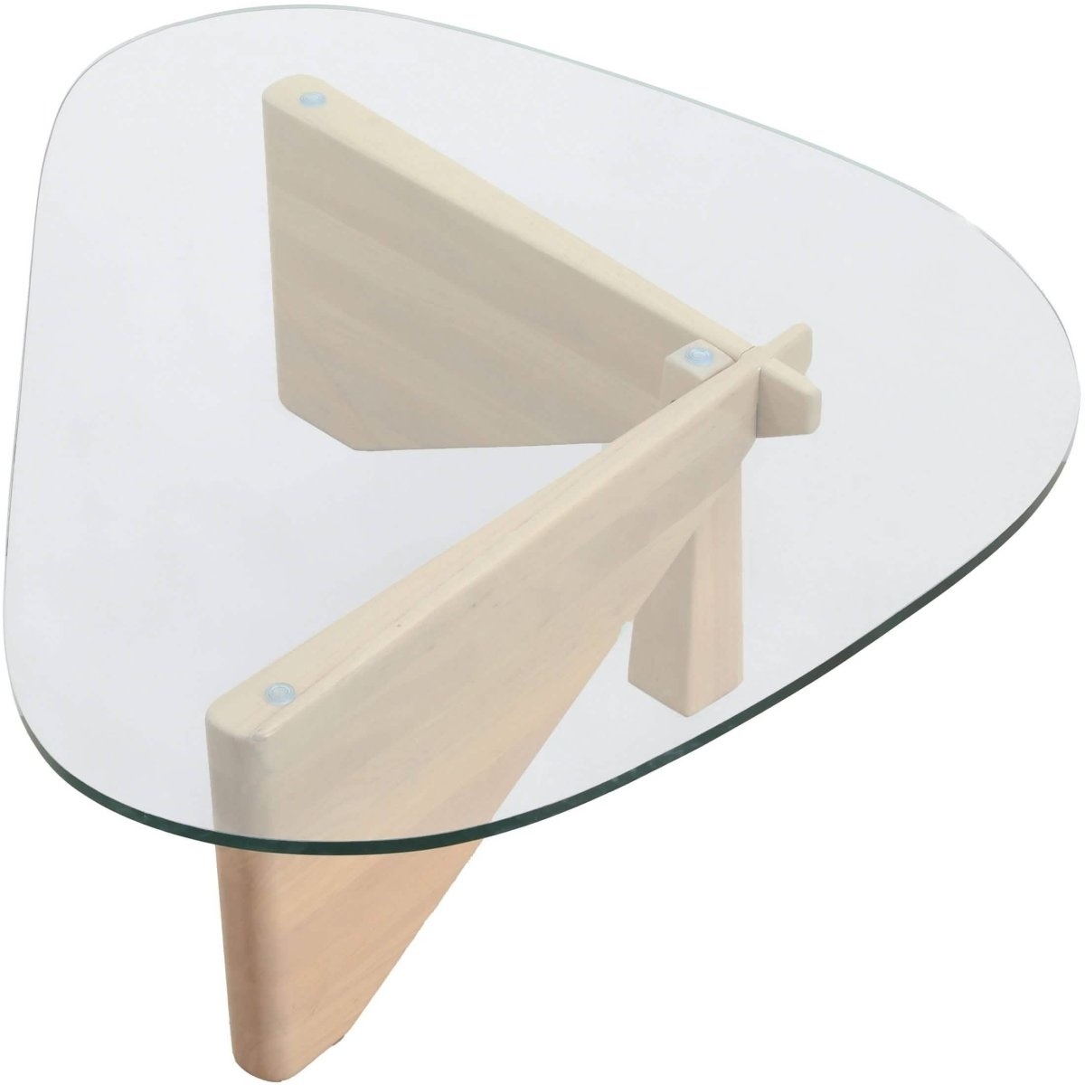 Imperial Triangular Coffee Table with a Glass Tabletop and Wood Base Natural Wood Coffee Table Leisuremod