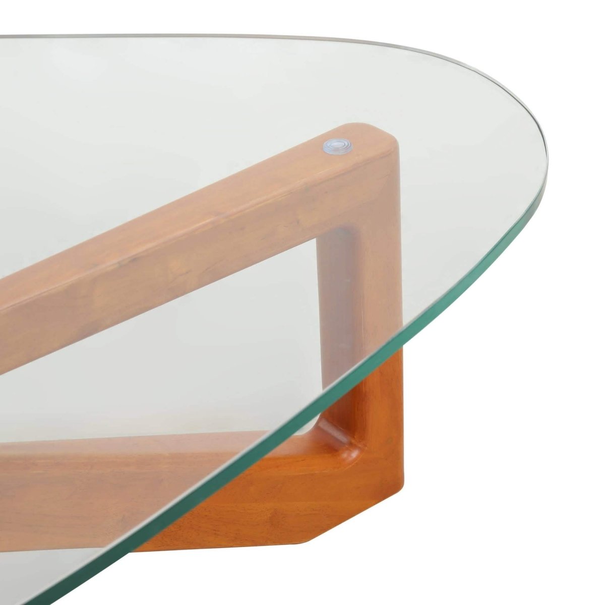 Imperial Triangular Coffee Table with a Glass Tabletop and Wood Base Light Walnut Coffee Table Leisuremod