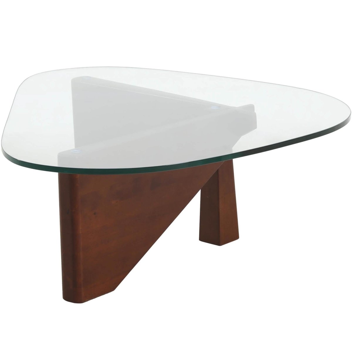 Imperial Triangular Coffee Table with a Glass Tabletop and Wood Base Dark Walnut Coffee Table Leisuremod