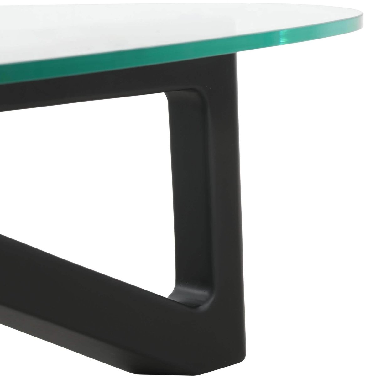 Imperial Triangular Coffee Table with a Glass Tabletop and Wood Base Black Coffee Table Leisuremod