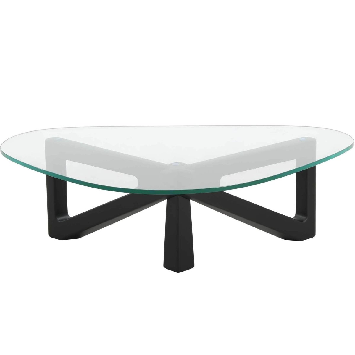 Imperial Triangular Coffee Table with a Glass Tabletop and Wood Base Black Coffee Table Leisuremod