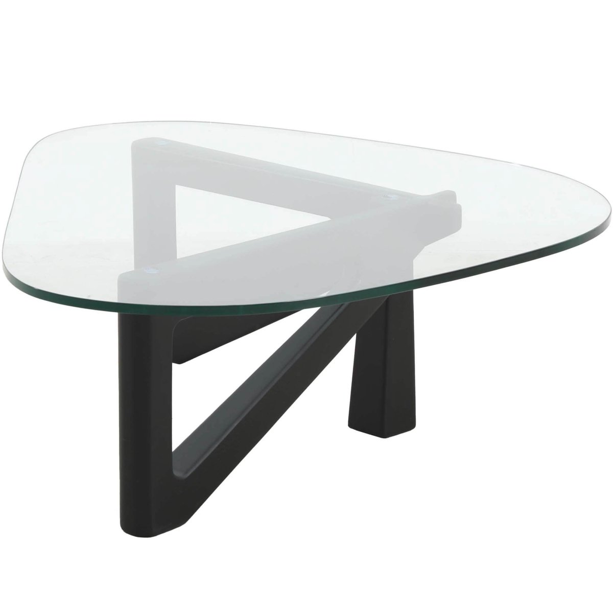 Imperial Triangular Coffee Table with a Glass Tabletop and Wood Base Black Coffee Table Leisuremod