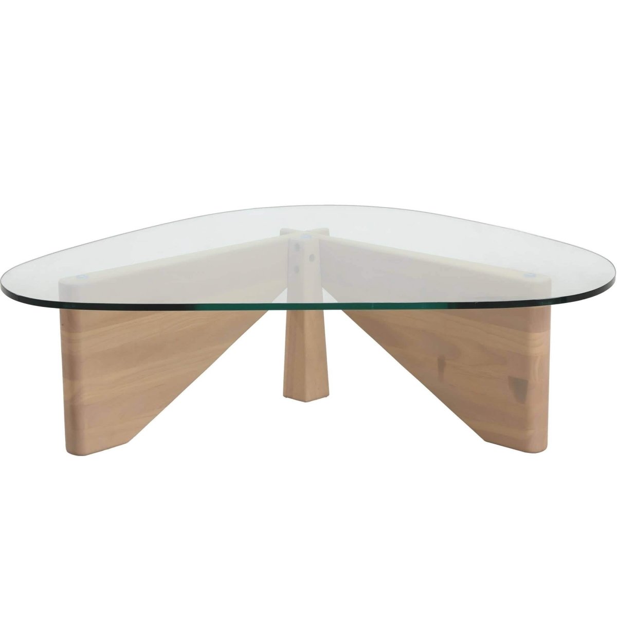 Imperial Triangular Coffee Table with a Glass Tabletop and Wood Base Natural Wood Coffee Table Leisuremod