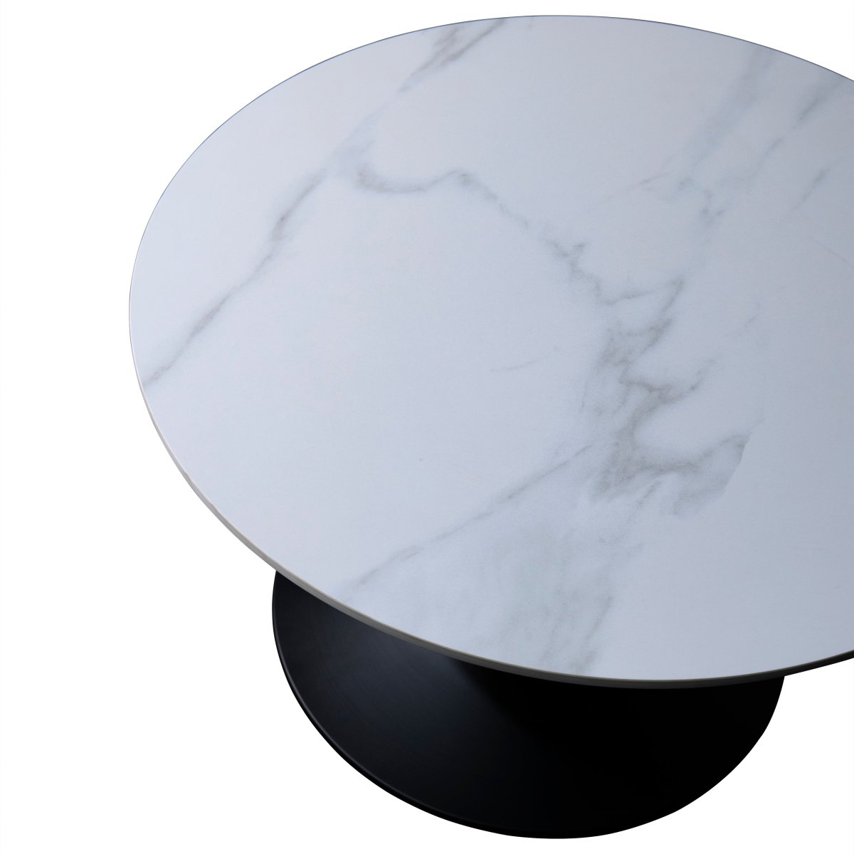 Leisuremod Coffee Table Verve Round Coffee Table with MDF/Resin/Sintered Stone Tabletop and Black Stainless Steel Base