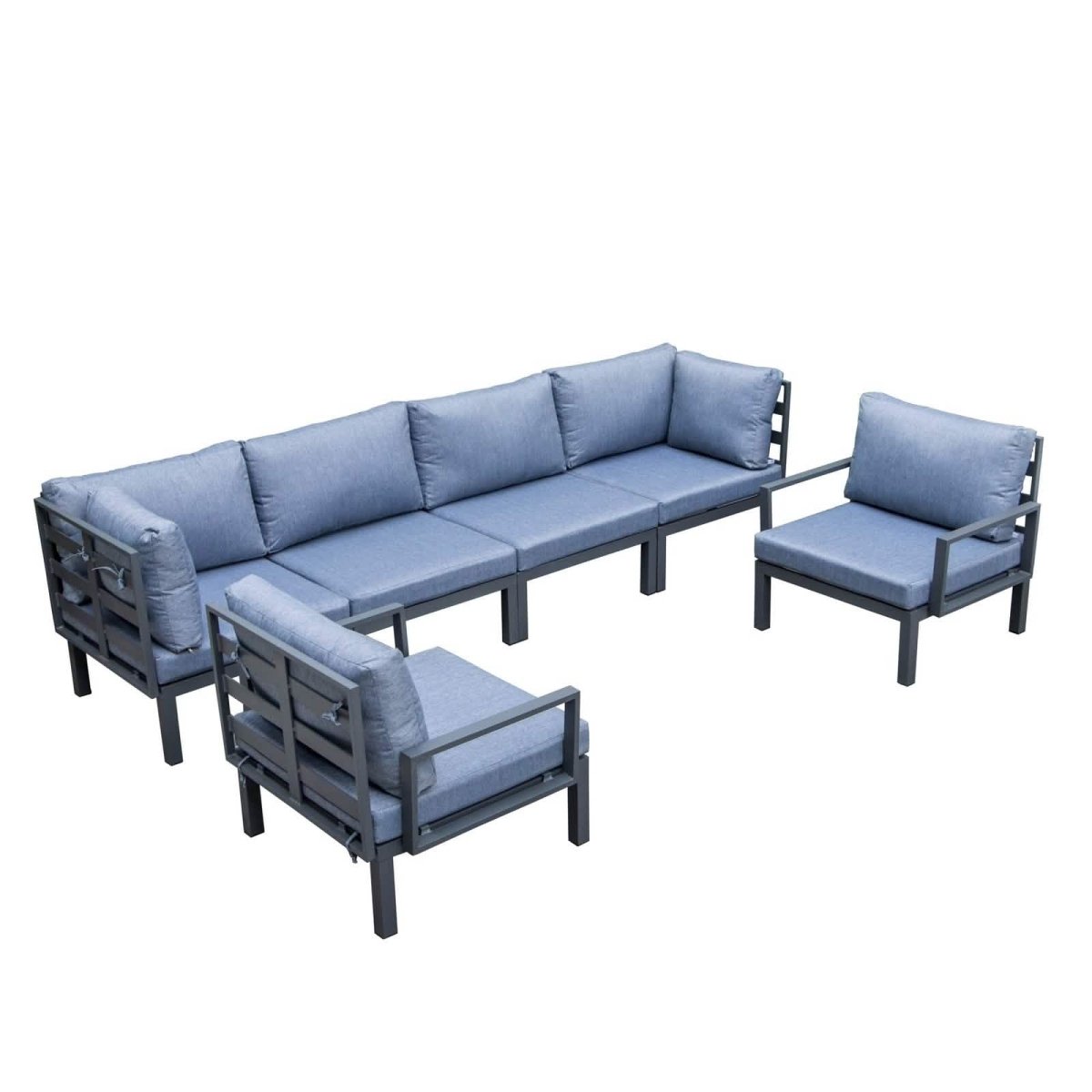 Hamilton 6-Piece Aluminum Patio Conversation Set With Cushions Charcoal Blue Conversation Set Leisuremod