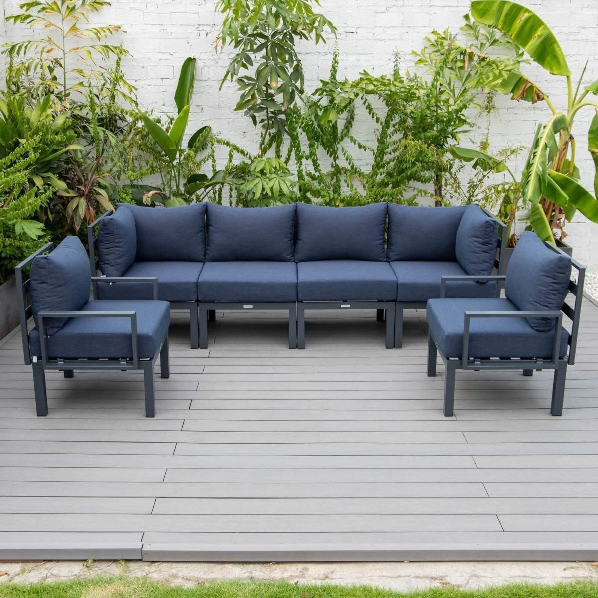 Leisuremod Conversation Set Chelsea Modern 6-Piece Patio Sectional Set in Black Aluminum with Removable Cushions