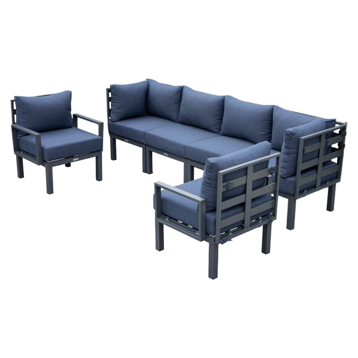 Leisuremod Conversation Set Chelsea Modern 6-Piece Patio Sectional Set in Black Aluminum with Removable Cushions