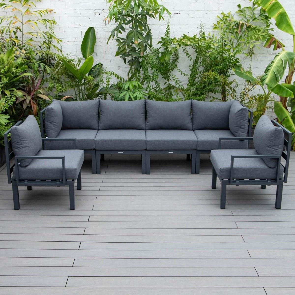 Leisuremod Conversation Set Chelsea Modern 6-Piece Patio Sectional Set in Black Aluminum with Removable Cushions